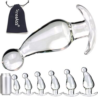 Скляний анальний плаг ScreaAss з 6 розмірами (35/40/45/50/55/60 мм) - гладкий кристалічний плаг, куля, дildo, для жінок та чоловіків