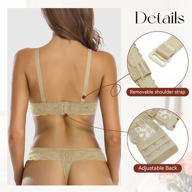 SHEKINI Комплект жіночої білизни: мереживний бюстгальтер та труси танга. Push-up, бюстгальтер з кісточками, сексуальна білизна, комплект (80B, колір тіла)