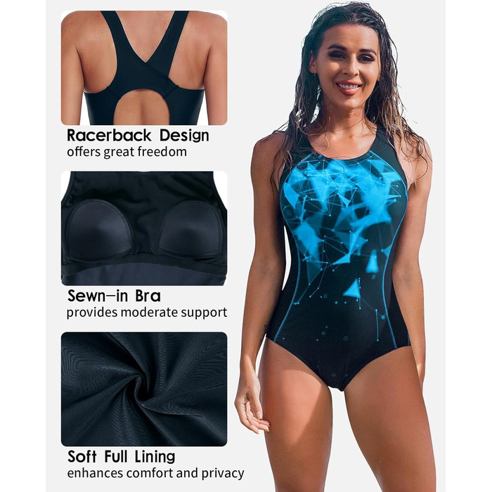 Чарго купальник спортивний з широкими лямками (L, чорний/синій)