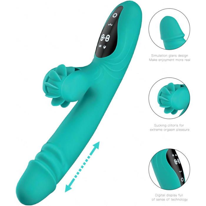 Вібратор для жінок з 9 функціями, підігрівом та телескопічним дизайном. Масажний дildo з силікону - іграшка для дорослих, зелений
