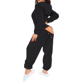 Жіночий флісовий комбінезон MANGGUO з капюшоном та застібкою на попі, теплий піжамний комплект, чорний