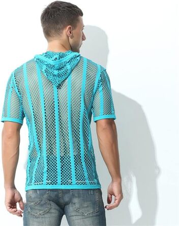 Чоловіча футболка з сітки, прозора, з короткими рукавами та капюшоном, Streetwear, спортивна, чорна