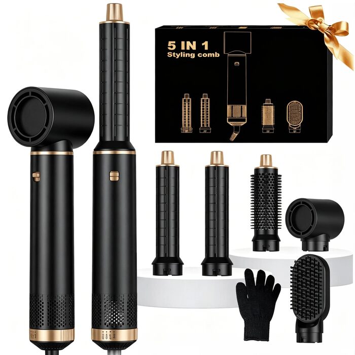 Мультистайлер для волосся 5 в 1 UKLISS Airstyler: фен, вирівнювач, круглий браш та локони, чорний