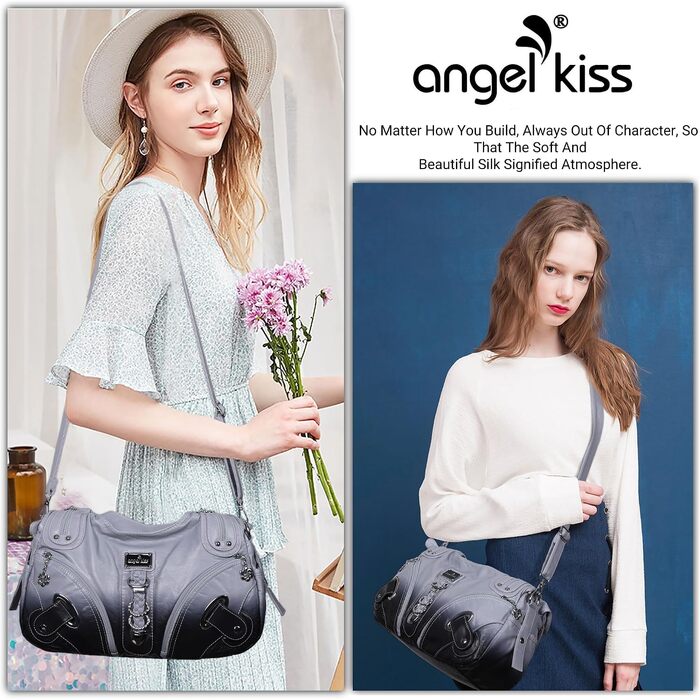 Жіноча сумка-хобо Angelkiss: велика сумка через плече для щоденного використання, сіро-чорна