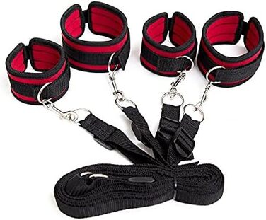 Набір для БДСМ з обмеженням: набір для пар, з кріпленнями для ліжка, наручниками, пов'язкою на очі. Червоний колір