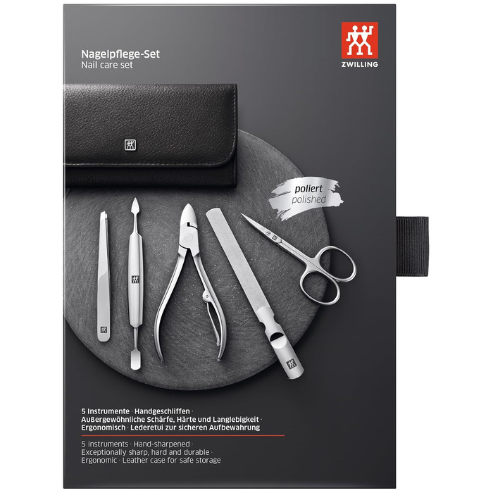 Набір для манікюру та педикюру ZWILLING (5 предметів) зі сталі, чорний, у шкіряному чохлі