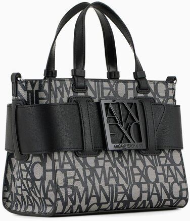 Сумка крос-боді Armani Exchange з логотипом, бежево-чорна, універсальний розмір