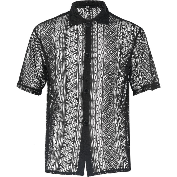 Прозора чоловіча сорочка сітка, мереживна майка, топ сітка для чоловіків, сексуальна білизна, повсякденний топ, чорний, S-4XL