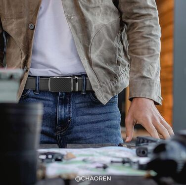Чоловічий автоматичний ремінь CHAOREN з натуральної шкіри з карбоновим принтом, 35 мм, довжина 110-120 см, чорний