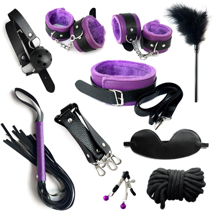 Набір для БДСМ: наручники, аналплаг, чік, пета, набір 18 предметів для пар