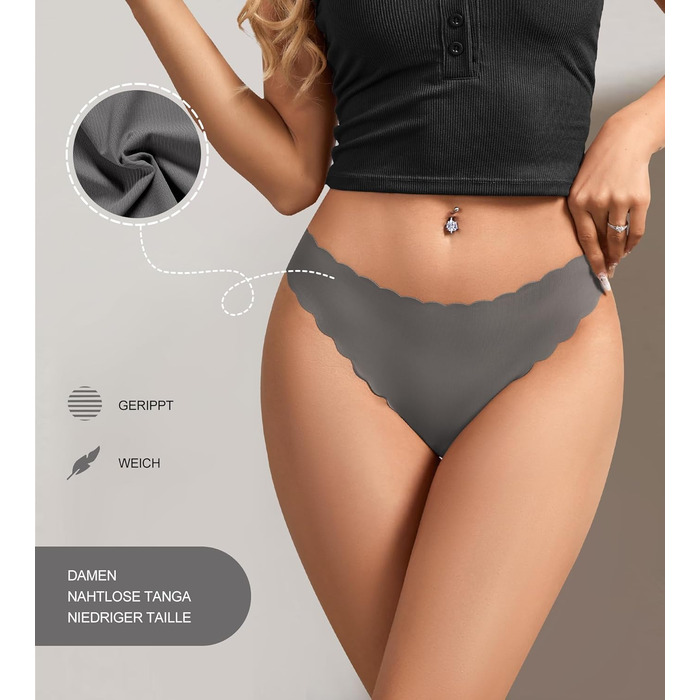 Штани жіночі SHARICCA Nahtose Seamess, Сліпи, Танга, Хіпстер, Сліпи, Сексі, Зручні, XS-3X (Сірий)