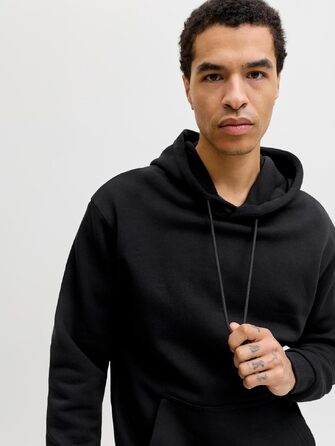 Чоловічий однотонний худі з капюшоном JACK & JONES, чорний, розмір L