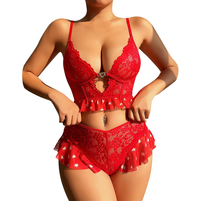 Сексуальна нічна сорочка/сукня SRZYJ Daen з мереживом, червона (C1-rot), L