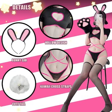 Костюм косплею Палолі для жінок: Зайчик, сексуальний, суцільний, з вирізами на серці, аніме, милий набір