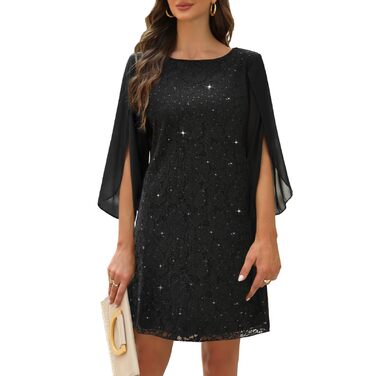 Чорна сукня для вечірнього виходу: коктейльна, з паєтками та мереживом, розмір XXL