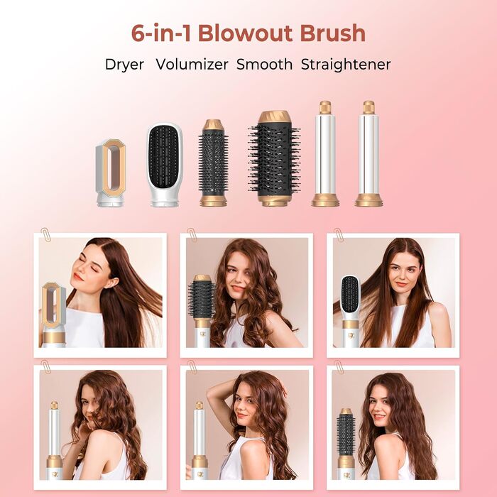 Мультистайлер для волосся 6 в 1 MogaWave Hairstyler Pro Airbrush: фен-щітка, автоматичний курлер та вирівнювач для об'єму, завивки та гладкості, бежевий