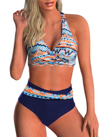 Двочастинний купальник Adigaber з V-подібним вирізом та перехресним візерунком, бікіні з животом, комплект (L, багато кольорів)