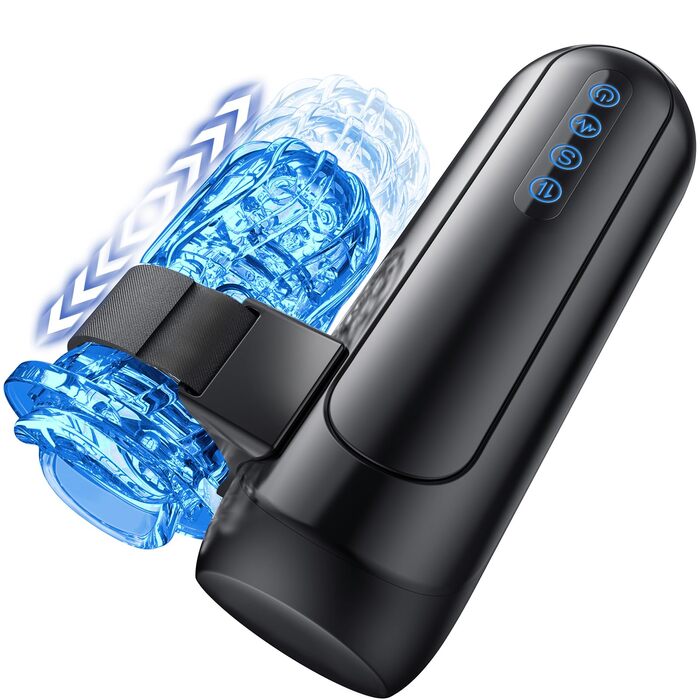 Електричний мастурбатор для чоловіків з 6 режимами та 10 вібраціями, телескопічний, чорно-синій