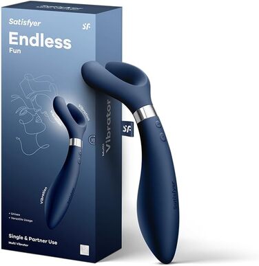 Вібратор Satisfyer Endless Fun для пар: 33 функції, 100 вібрацій, сильний та тихий | Для жінок та чоловіків | Може використовуватись як дildo та для стимуляції клітора | 1 шт. (1 упаковка) (Блакитний)