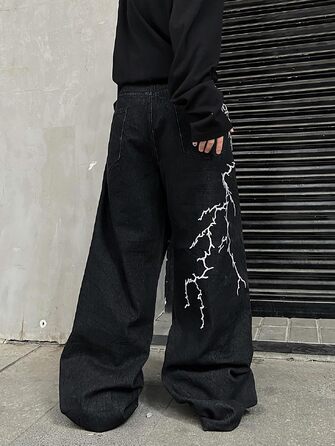 Чоловічі джинси Baggy з вишивкою, широкі штани Denim чорного кольору, розмір M A40