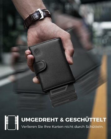 Чоловічий гаманець-картхолдер DODENSHA з RFID-захистом, автоматичним pop-up механізмом для 8-10 карт, відділенням для монет та вікном для ID (Чорний)