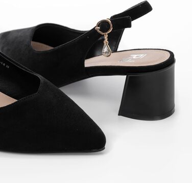 Жіночі туфлі-човники Slingback на стійких підборах 5.5 см, екозамша, чорні, розмір 38 EU