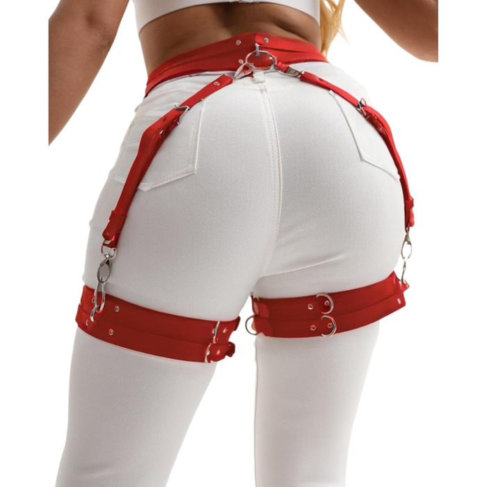 Жіночий готичний набір ременів на стегна з екошкіри. Регульовані мереживні стринги для боді, косплею, карнавалу, панку, вечірок. Червоний/Подорож, однотонний