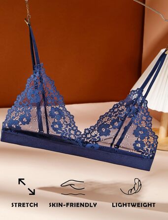 Жіноча білизна: 3 шт. мереживних бюстгальтерів без кісточок, сексуальних балконетів та push-up бюстгальтерів S-L (білий, чорний, синій)