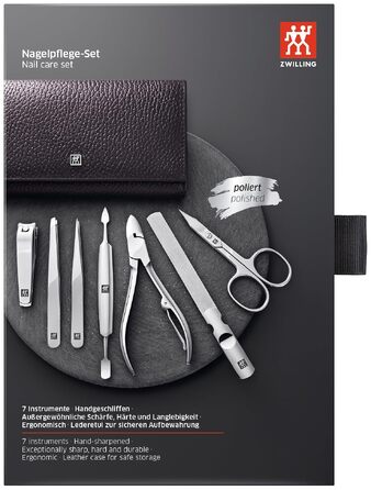 Набір для манікюру та педикюру ZWILLING Premium Edition (7 предметів), нержавіюча сталь, шкіряний дорожній футляр, фіолетовий
