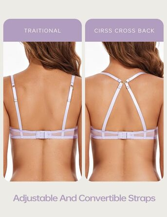 Жіночий бюстгальтер Wingslove з ефектом прозорості, без пуш-ап, мереживний, з силіконовими накладками на соски (80D, світло-фіолетовий)