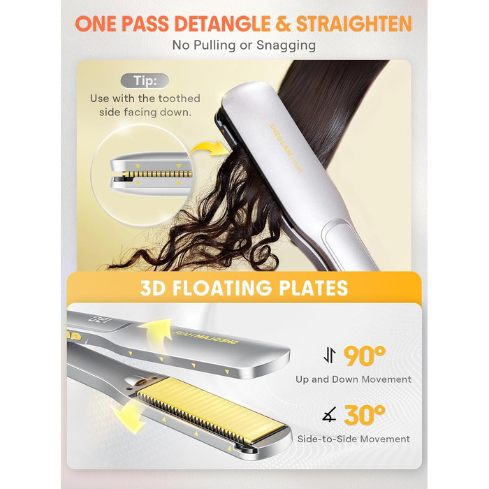 Випрямляч для волосся 2-в-1 SHEGLAM з функцією завивки, з технологією негативних іонів для гладкого та кучерявого волосся, швидкий нагрів, 38 мм