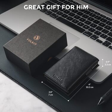 Шкіряний гаманець-картхолдер VULKIT з RFID-захистом, pop-up системою, відділенням для купюр та вікном для ID-картки, чорний