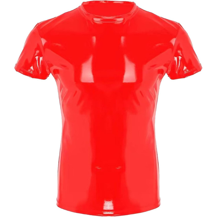 Чоловіча сорочка з лакованої шкіри Wetlook AIEOE, червона, XL - сексуальний образ для вечірок