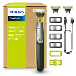 Електричний тример та бритва PHILIPS OneBlade 360 Face & Body QP2834/31 для обличчя та тіла, 3 леза 360, 4 насадки для стрижки (1-5 мм), 2 насадки для тіла, вологоелементне та сухе гоління