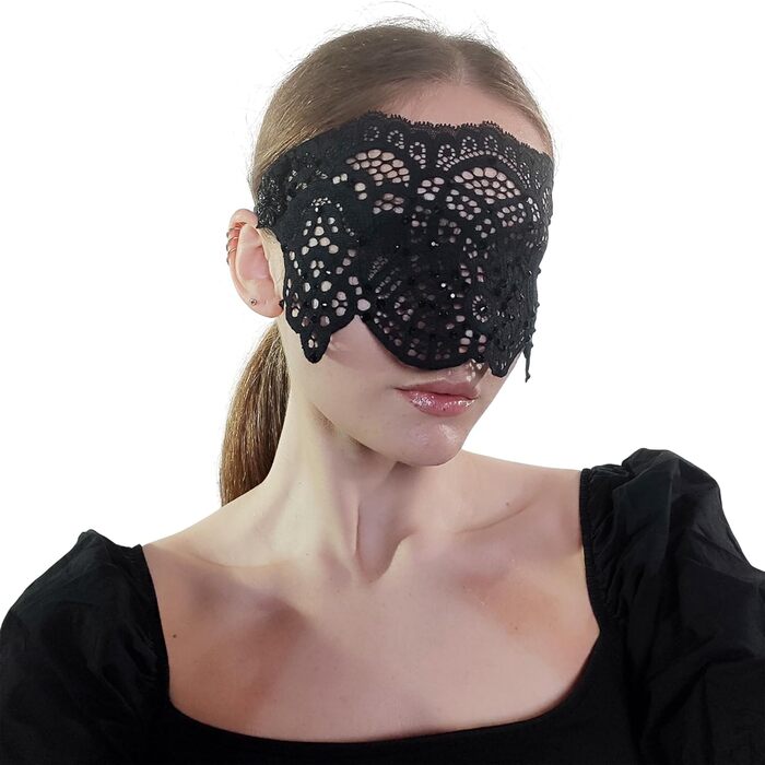 Чорна мереживна маска для жінок з чорними стразами, елегантна маска на половину обличчя, маска для маскарату та карнавалу, мереживна вечірня маска з гумкою, чорна (чорні стрази)