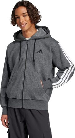 Чоловіча флісова худі на блимавці Adidas Essential Three Stripes, темно-сіра, розмір XXL