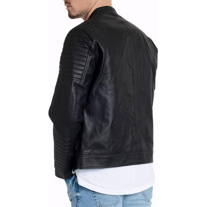 Чоловіча шкіряна куртка-байкер Jack & Jones штучна шкіра, чорна (Розмір L, модель Jate)