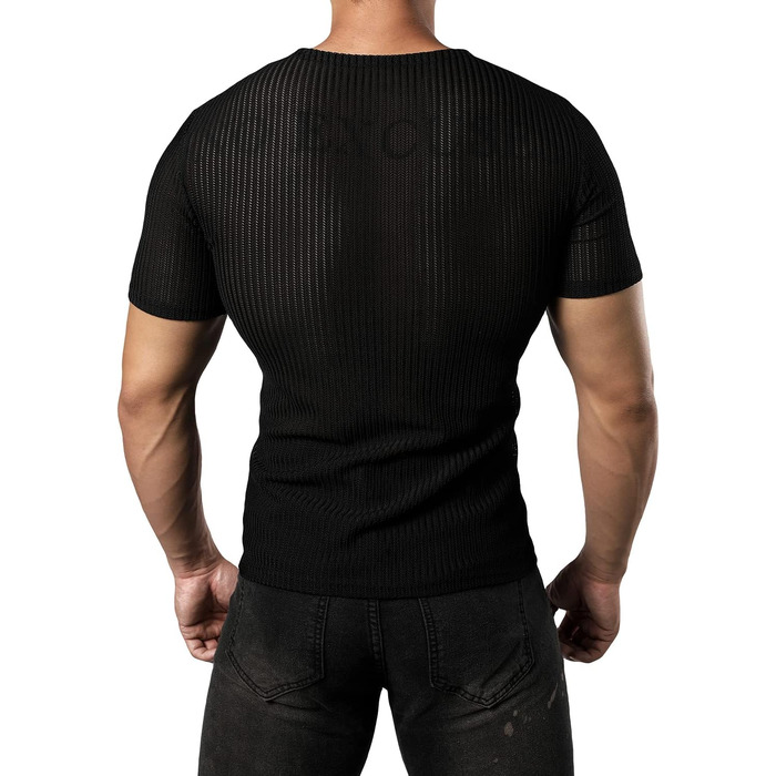 Чоловіча футболка JOGAL з сіткою, облягаюча, короткий рукав, чорна