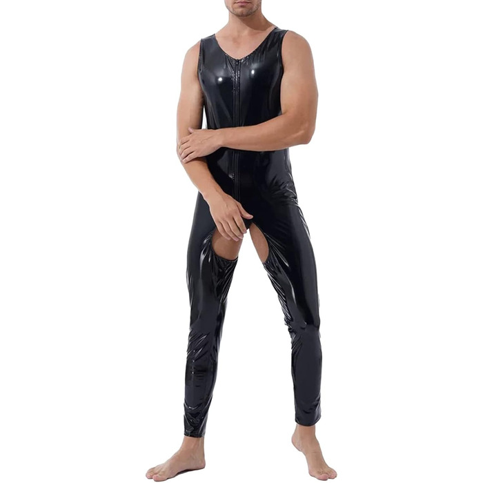 Комбінезон з латексу чоловічий Darringls Wetlook, чорний, 7XL. Латексний комбінезон, вечірня мода, клубний одяг, сексуальний, з довгим замком