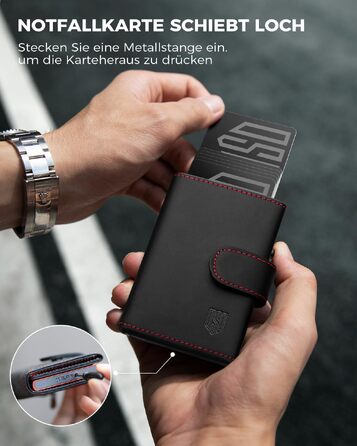 Чоловічий RFID гаманець-картхолдер DODENSHA з автоматичним pop-up механізмом, відділенням для монет та вікном для ID, алюмінієвий (Чорний-червоний)