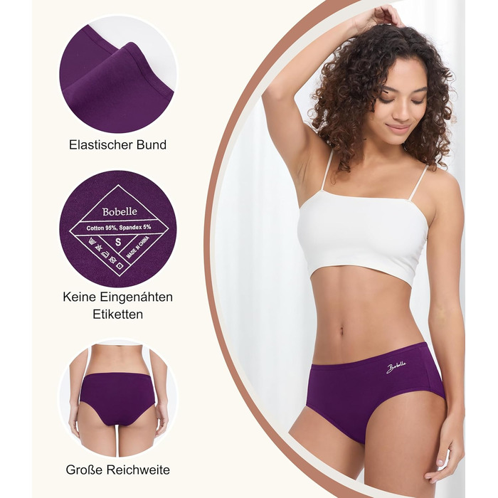 Бобель Труси жіночі бавовняні, 5 шт. у пакунку, дихаюча тканина, м'які, еластичні сліпи (S-XXL), кольорові