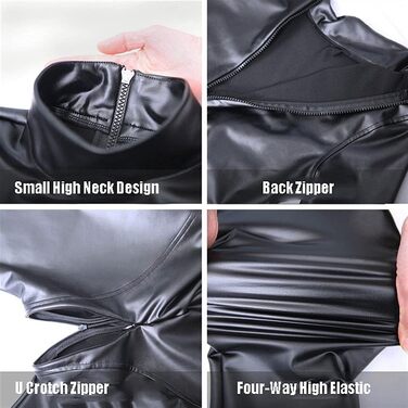 Боді з ефектом вологості Oaimmk для жінок, латекс, чорний, S, без рукавів, сексуальний костюм для клубу