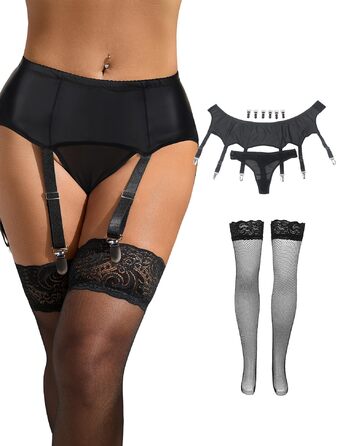 Спідниця-галстук для жінок з шкіряними ремінцями, 6 тримачів, великі розміри, металеві кліпси, замінні стрічки для нижньої білизни, комплект спідниць-галстуків з танго (чорний), XL