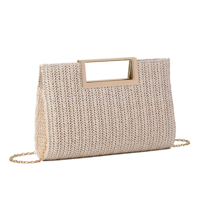 Жіночий соломий clutch-клатч EVEOUT: літня плетена сумка через плече для вечірок, весіль та відпустки, бежева