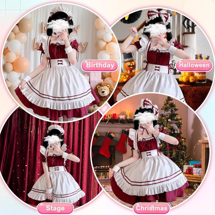 Костюм французької служниці: комплект для косплею, карнавалу та Хелловіну (червоний, XL)