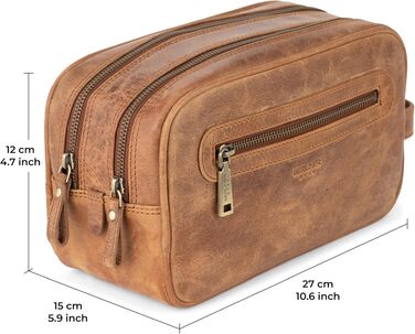 Шкіряна косметичка для подорожей Berliner Bags Vintage Kulturbeutel Max, велика сумка для гігієни з 2 відділеннями, унісекс, колір коричневий камель