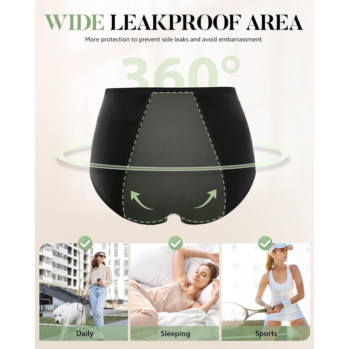 Труси для менструації TANSTC з бавовни, 3 шт. (Чорний, 3XL) - для сильної кровотечі, висока талія