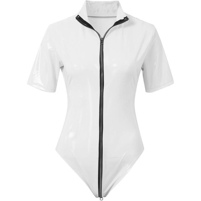 Блискучі панчохи з відкритим кроком для жінок, білі, з застібкою-блискавкою (M)