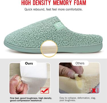 Жіночі зимові капці WateLves з ефектом пам'яті (Memory Foam), теплі та м'які тапочки з штучним хутром, протиковзкі домашні капці на плоскій підошві, зелені, розмір 38/39 EU