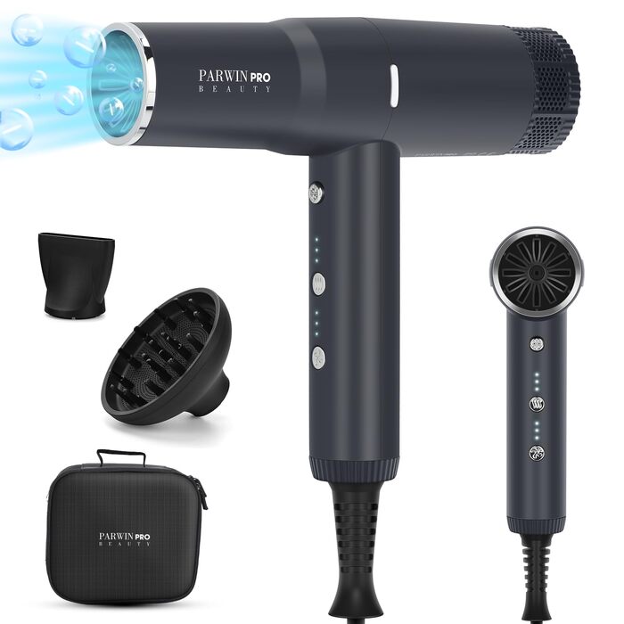 Професійний іонний фен для волосся PARWIN PRO BEAUTY з безщітковим двигуном 110,000 RPM, магнітним дифузором та LCD-дисплеєм, низький рівень шуму, колір Rose/Graphitschwarz